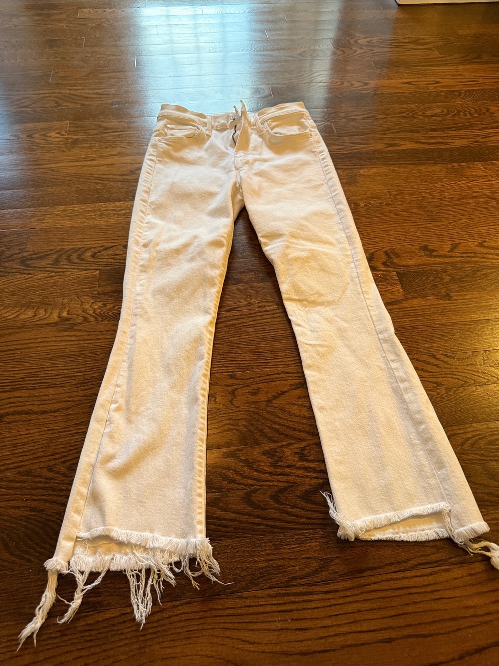 MOTHER Cream Frayed-Hem Flare Jeans